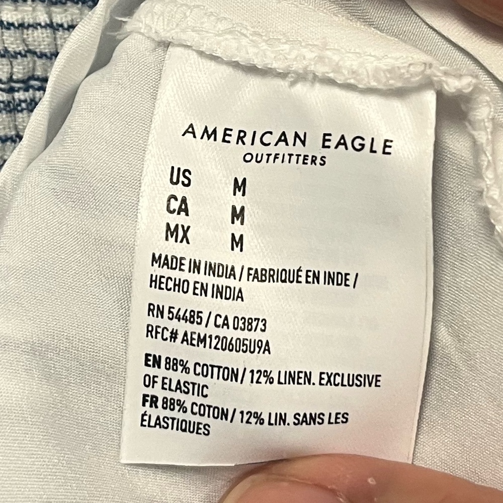 American Eagle Blue and White Cotton Linen Striped Mini Ruffled Dress Size M - Picture 5 of 9